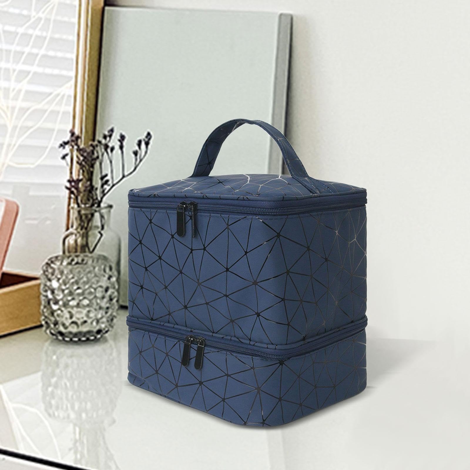 Estuche Organizador de de Uñas, Caja de Almacenamiento Portátil con Asa, 2 Niveles, para Artículos de Arte Y Manualidades Y Belleza, Azul Oscuro, Individual