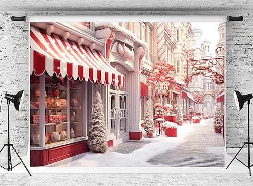 Kate Telones de fondo de calle de Navidad de 10 x 8 pies para fotografía de invierno, Navidad, calle nevada, tienda de regalos, fondo, accesorios de