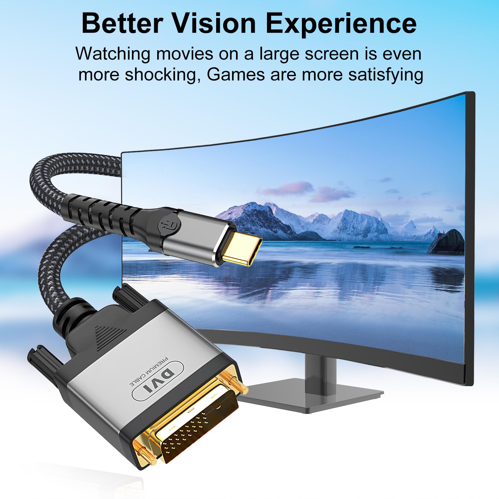 Kabel USB C na DVI 2 m, 4K 30 Hz USB typ C [Thunderbolt 3] do DVI-D 24+1, podwójnie pleciona linka nylonowa, pozłacana wtyczka, kompatybilny z MacBook Pro, Samsung, Surface Book, Dell