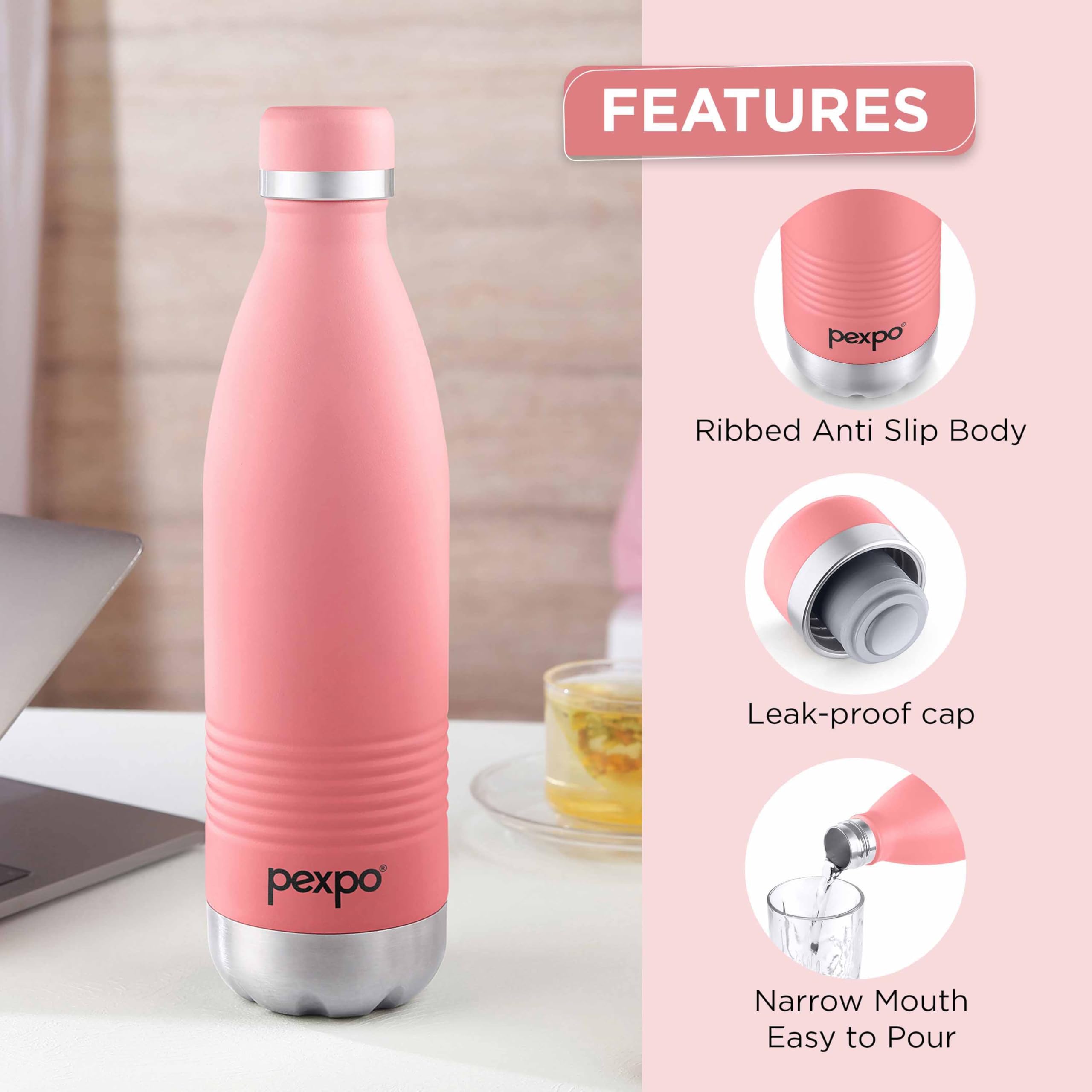 Go24 pexpo Echo Delux Pro 1000 Hot & Cold ISI Certified Flask - 980ml | Stainless Steel Water Bottle - Candy Pink | Office Bottle | Workout | Travelling | Home| 2