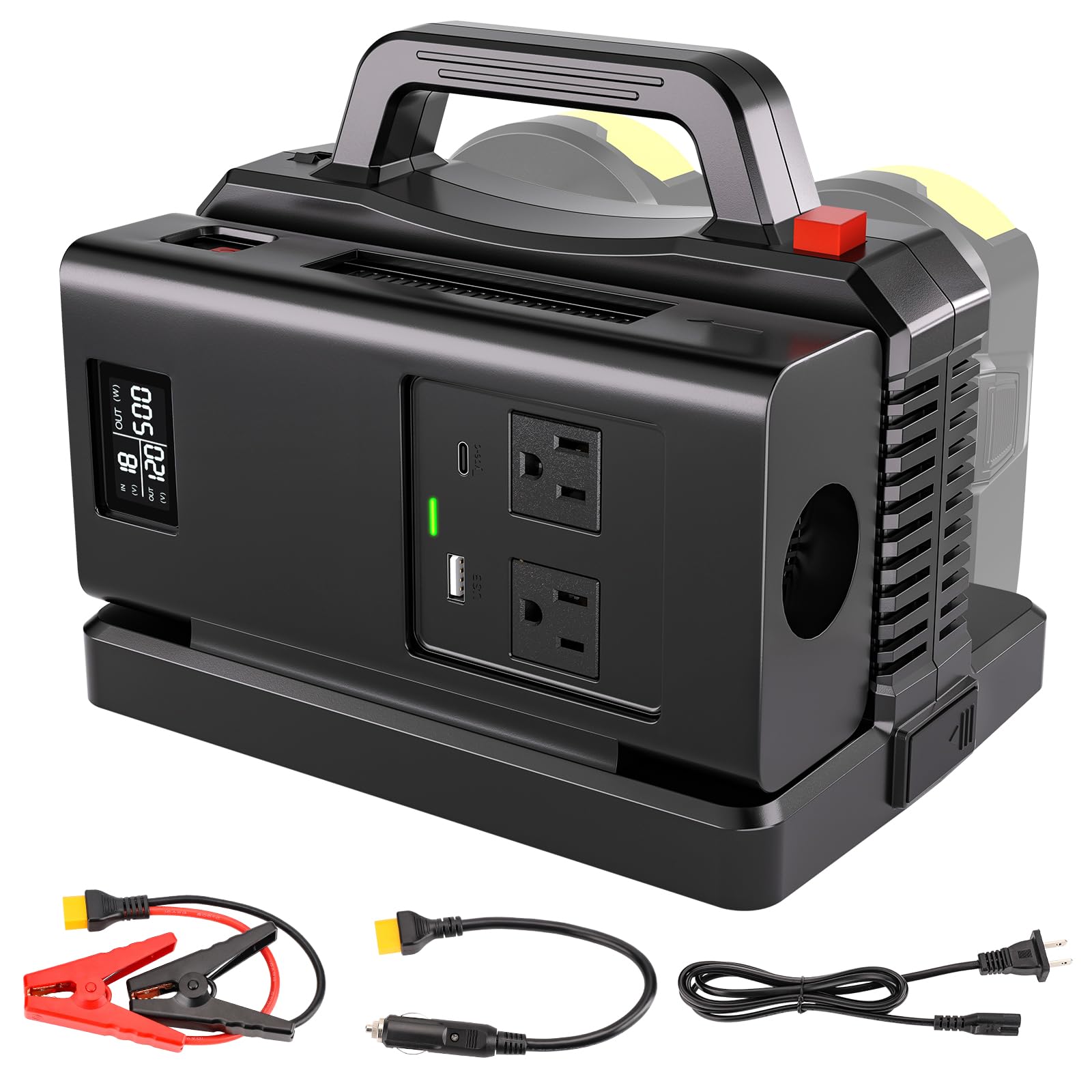 Amazon.com: Adisipsoarin 500W Pure Sine Wave Power Inverter for Ryobi 18V  Battery, 2-Ports DC 18V to AC(2 Outlets) 120V Car Charger Plug Inverter  Adapter Converter for Camping, Travel, Emergencies(Tool Only) : Automotive