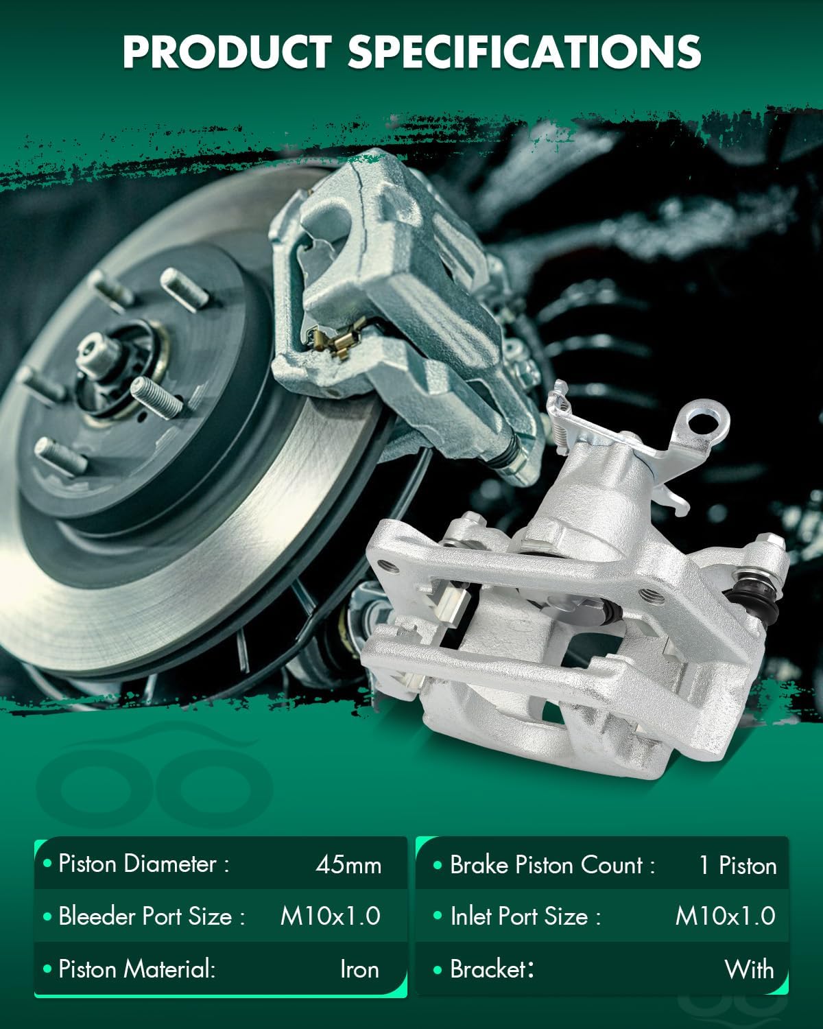 SCITOO 18B5464 Rear Right Disc Brake Caliper Assembly w/Bracket For Dodge For Journey 2012-2018