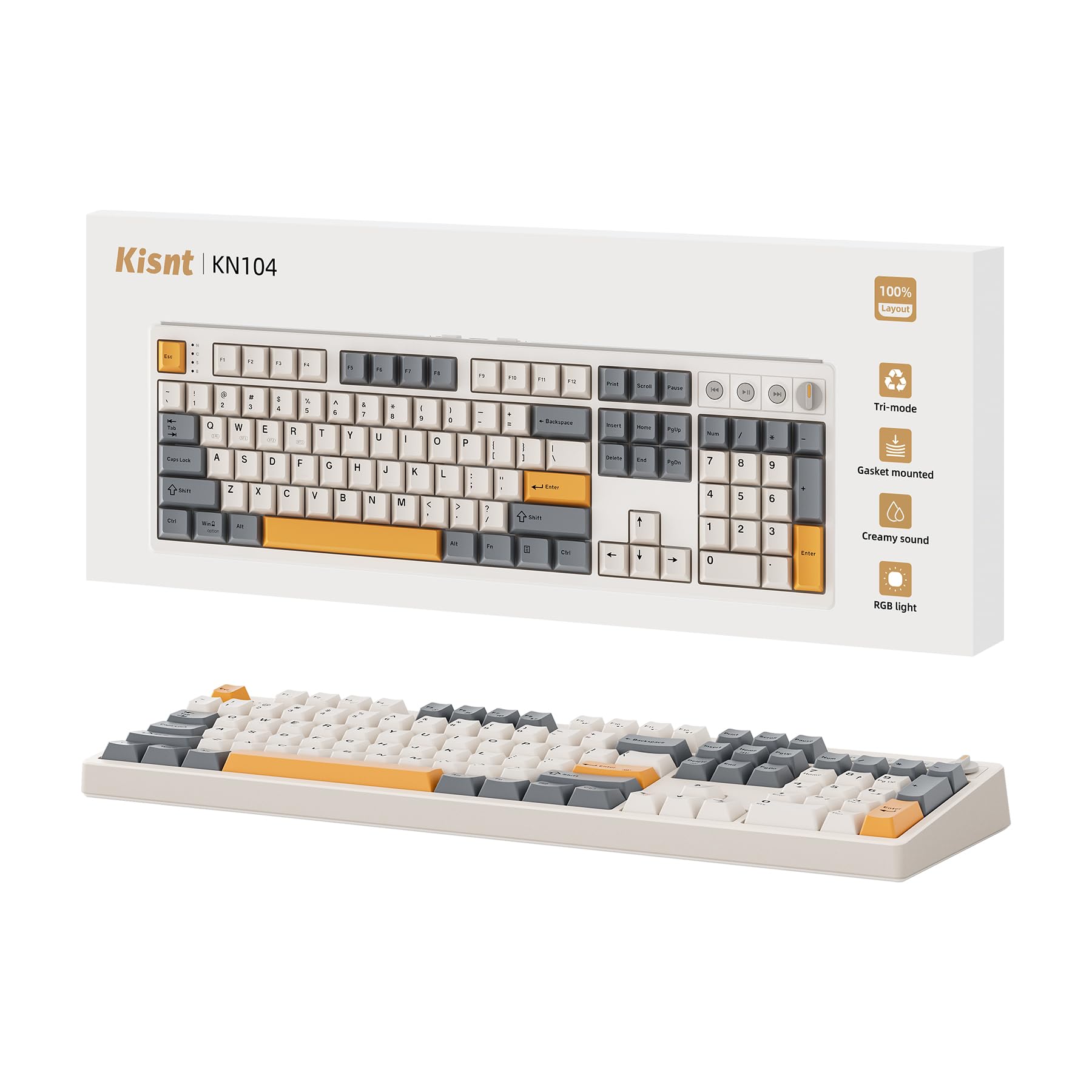 Wireless Mechanical Keyboard 104 Keys 100 Full Size with Number Pad Gasket Mounted Creamy Sound Hot Swappable Knob