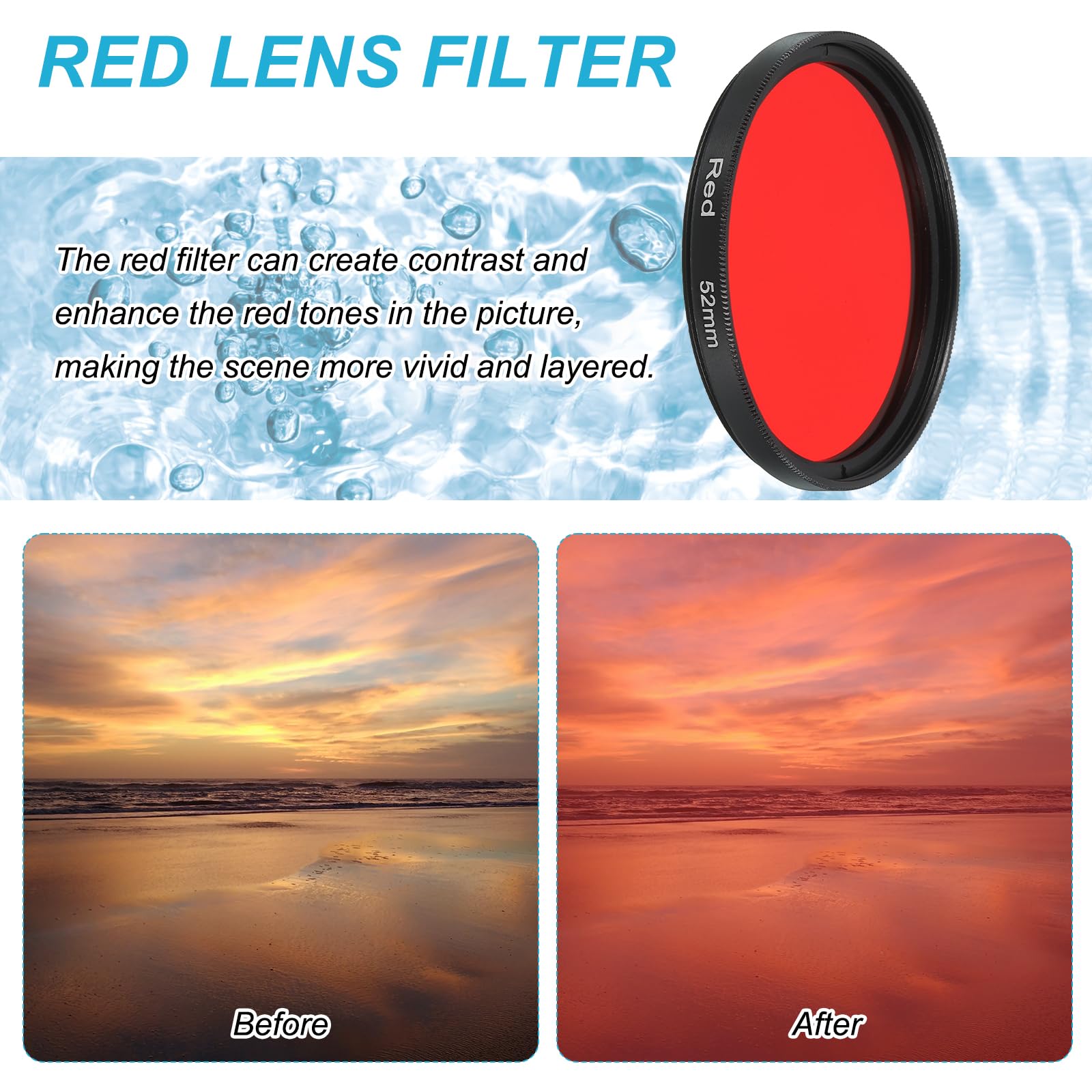 QUARKZMAN Filtro Per Obiettivo Da 52mm, Filtro Fotografico Rosso Completo In Resina Ottica Rotondo Anti Graffio Filtri Fluorescenti Universali Per Fotocamera Obiettivo Fotografico