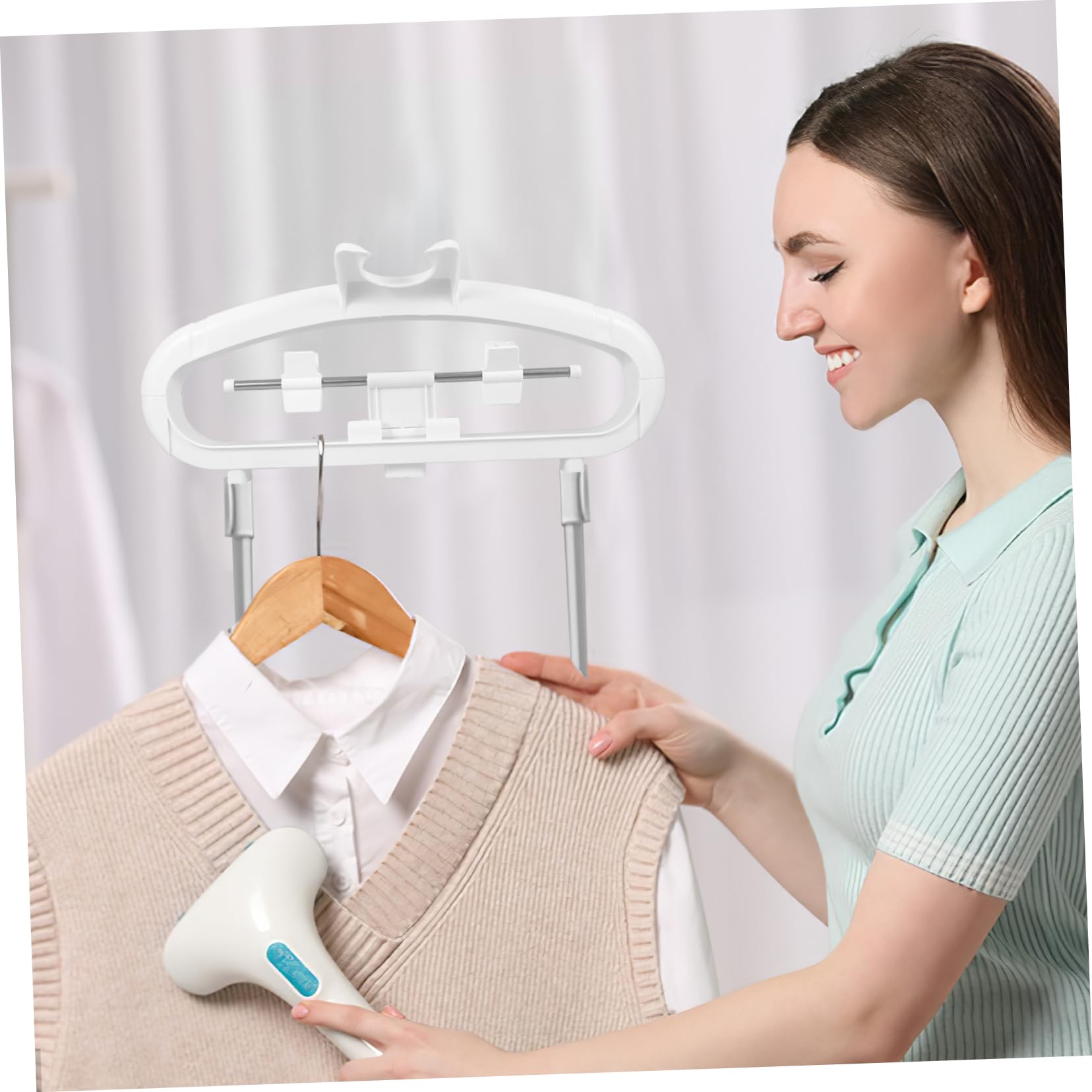 Happyyami Garment Hanger Pants Clip Portable Steam Ironing Accessory for Handheld Garment Steamer Lightweight Clothes Rack for Easy Storage for Suits