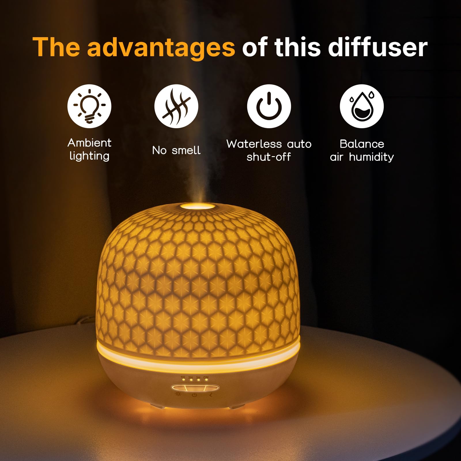 Difusor de cerámica, difusor de aceite esencial blanco de 500 ml, difusores ultrasónicos de aromaterapia para aceites esenciales, humidificador de niebla fría con temporizadores, luces nocturnas y