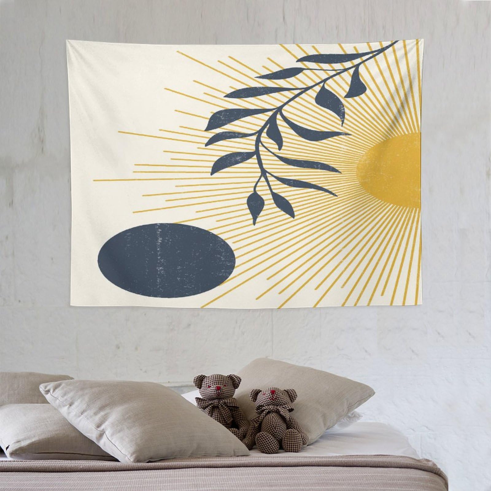 ZhiRain Modern Mid Century Tapestry Wall Hanging Abstract Boho Minimalist Aesthetic Beige Geometric Leaves Arch Sun Moon Tapestries Home Decor for Living Room Bedroom Apartment Dorm 30"x40"