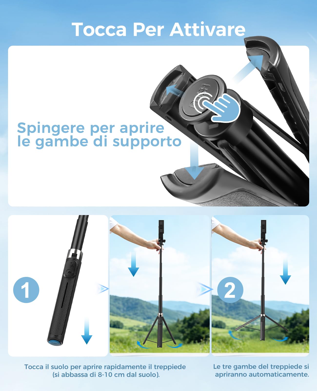 RISEOFLE 110cm Bastone Selfie Treppiede con 2 Luci di Riempimento, Treppiede per Smartphone Portatile Estensibile con Telecomando Wireless, Selfie Stick Compatibile con iPhone/Samsung/GoPro/Camera