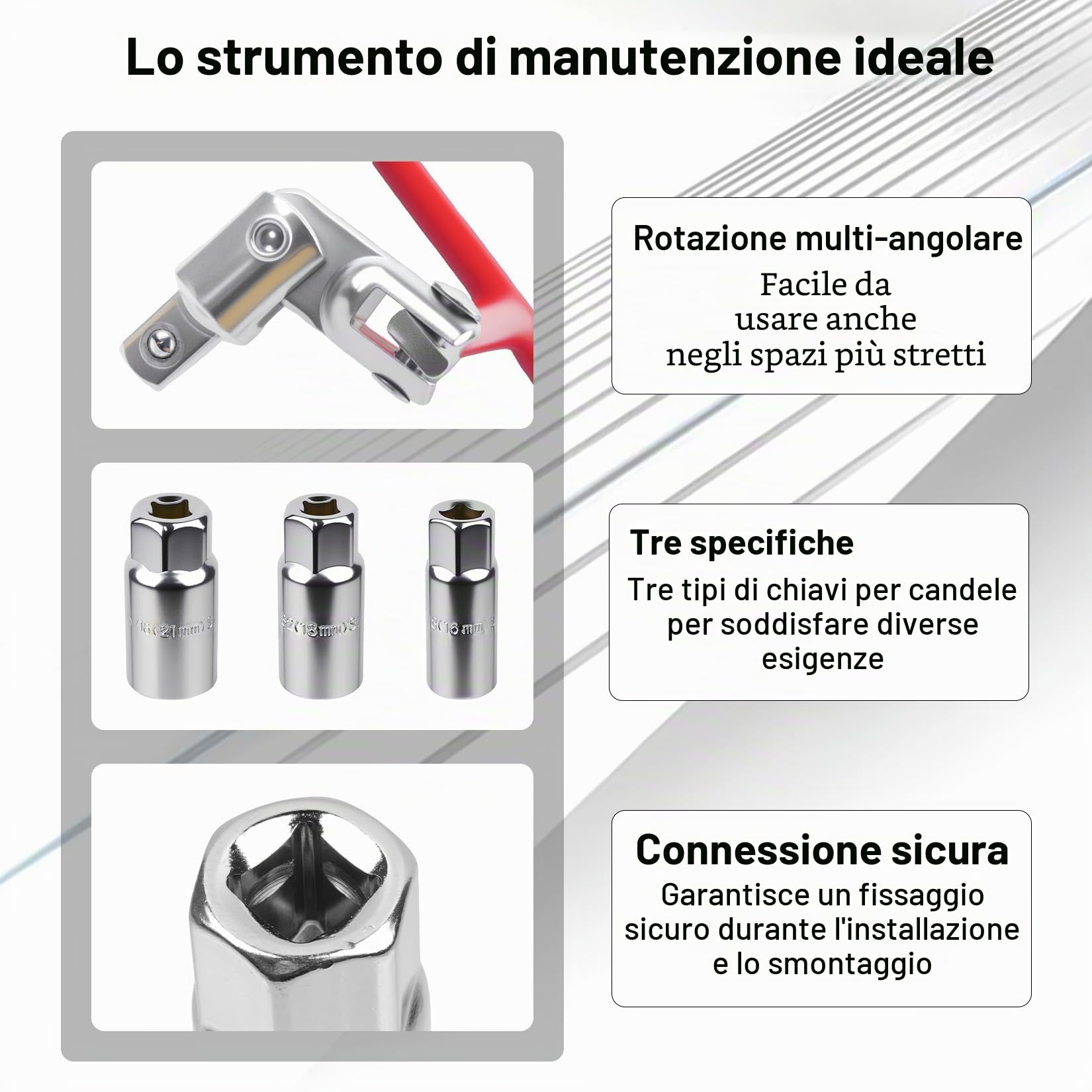 Set Chiavi Candela 16mm 18mm 21mm con Impugnatura a T per Auto e Moto