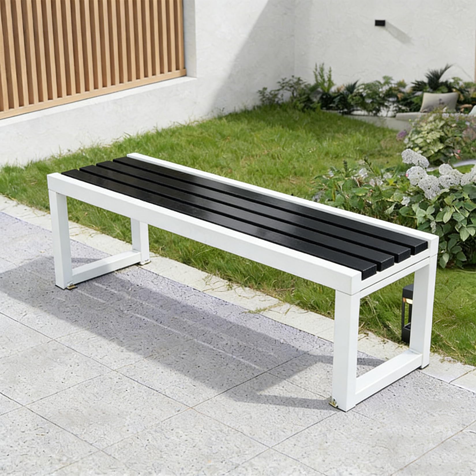 yurstcggh Garden Bench,Park Benches for Outside,Garden Bench Metal and Wood,for Balcony, Deck and Poolsidem Black 120cm — image 1