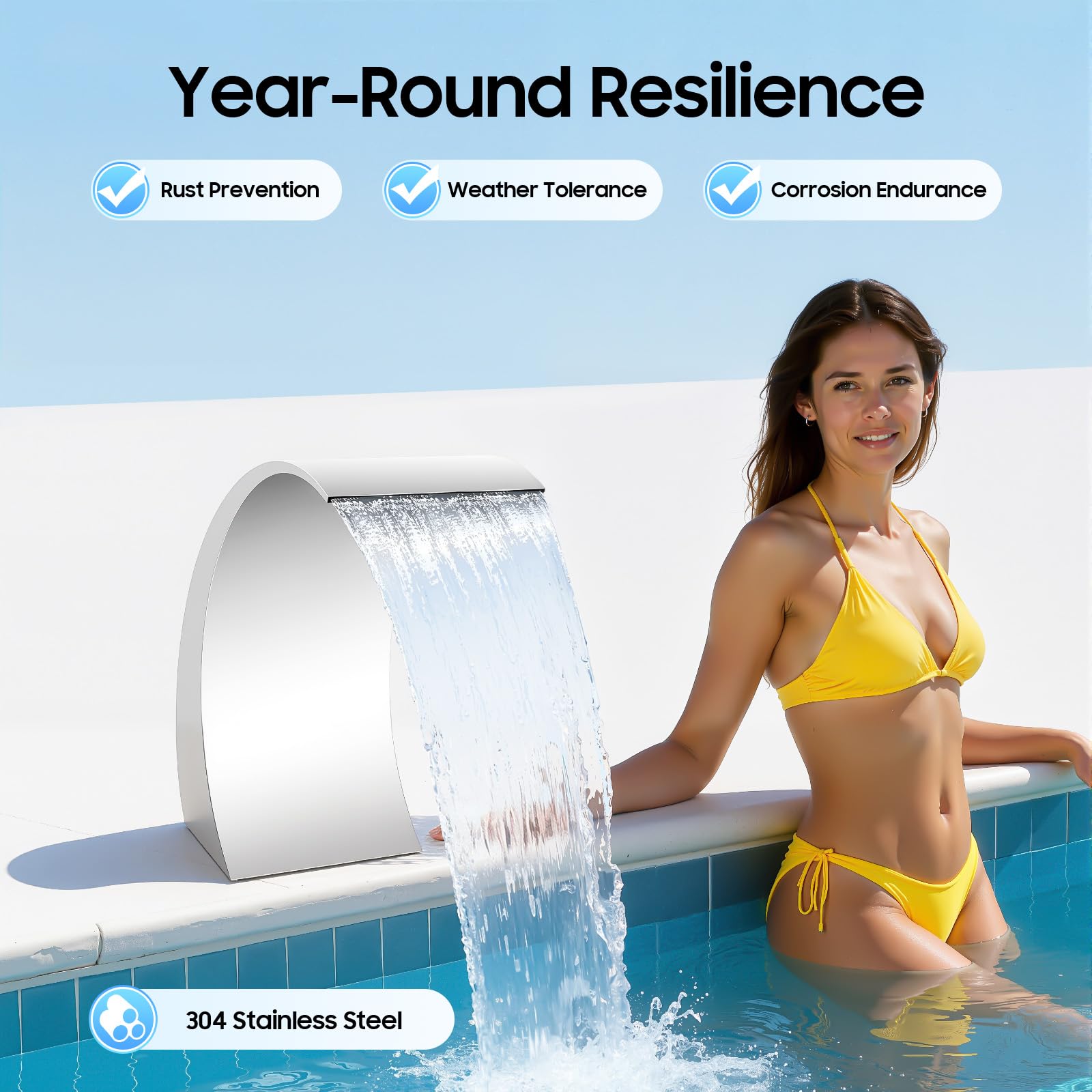 Piscina cascada fuente de acero inoxidable piscina piscina fuente jardín estanque decoración cascadas fuente diseño curvado 30 x 60 cm