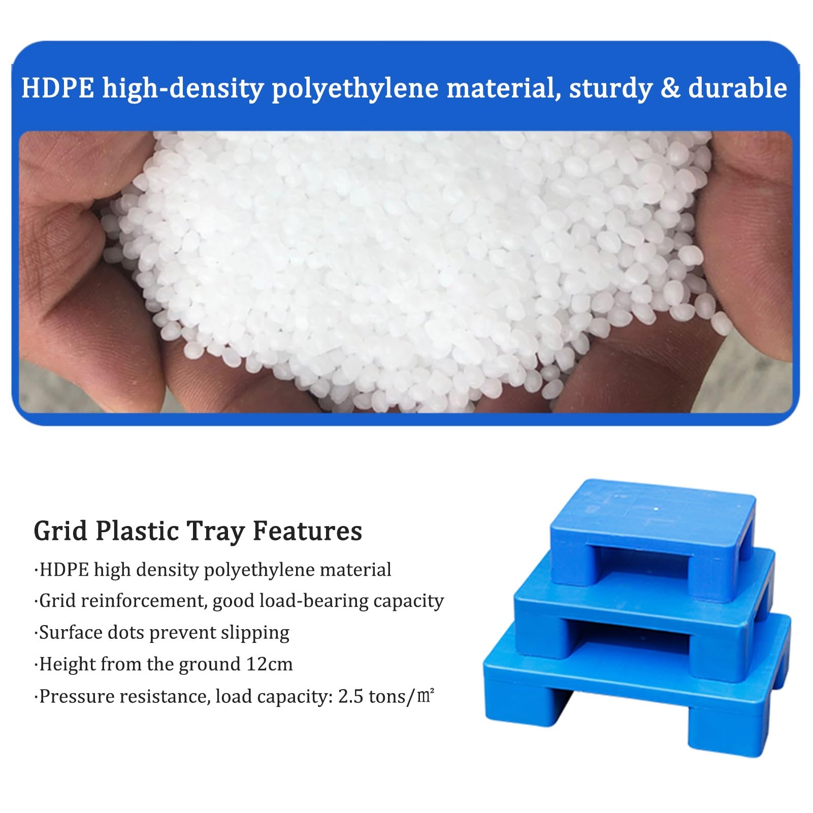 Pallet in plastica resistente, scaffale impermeabile per deposito per magazzini, piattaforma per spedizioni industriali (grigio, 1 pezzo, 59,9 x 50 x 11,9 cm), resistente all'usura, ideale per garage