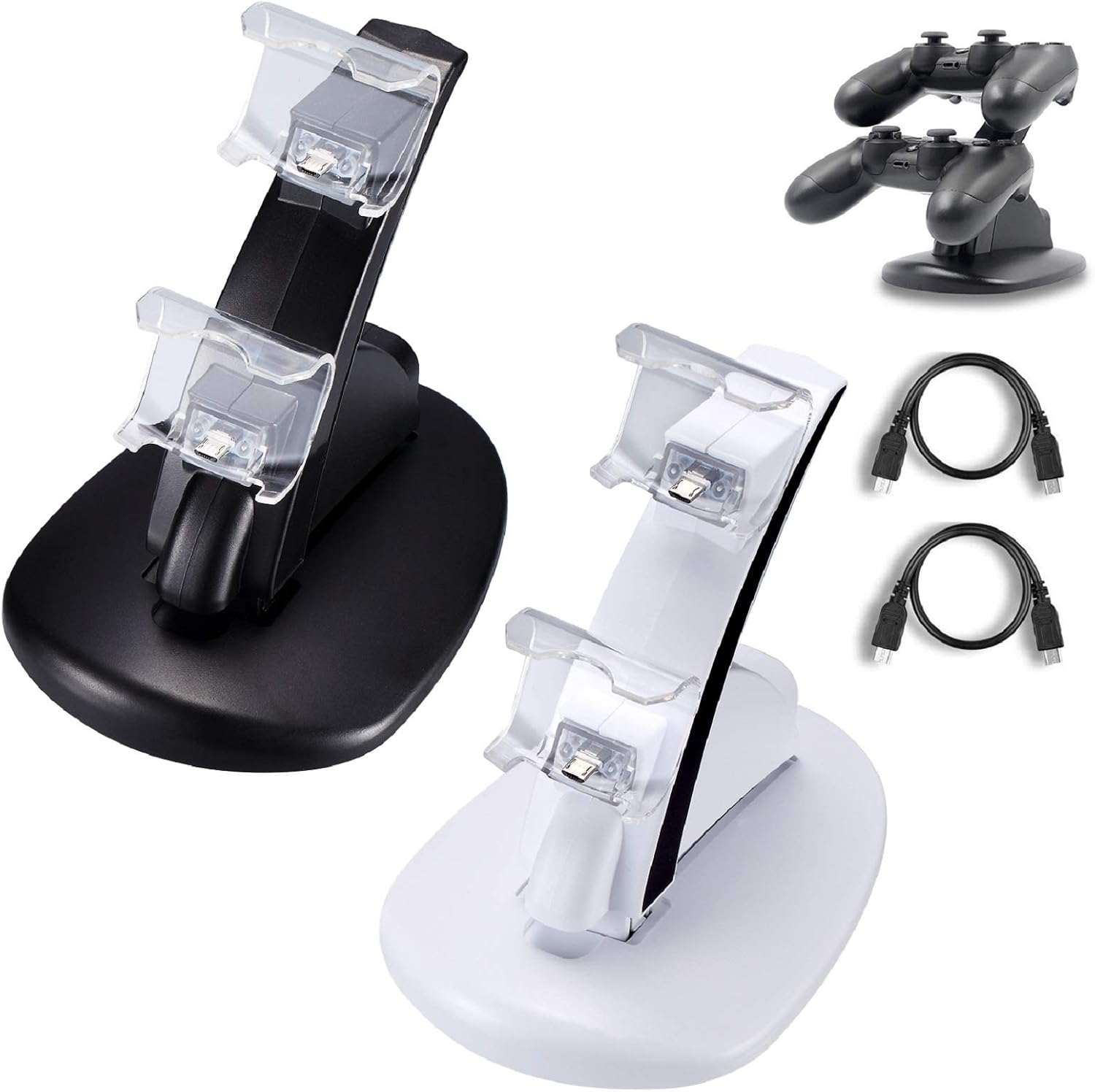 2 Pack PS4 Controller Charger, Playstation 4 / PS4 / PS4 Pro / PS4 Slim Controller Charging Dock Stand Stations with Dual Micro USB Fast Charging & LED Indicator (Black & White)