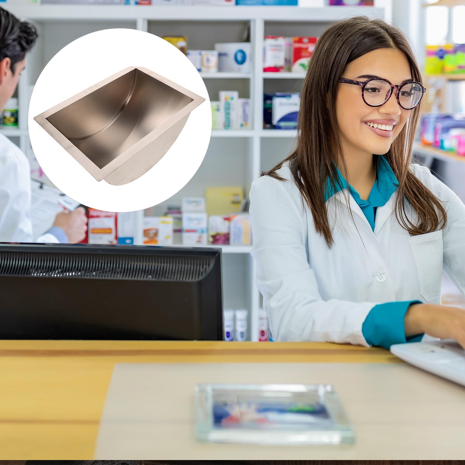 Abaodam Bandeja Organizadora de Dinero Diseño Ergonómico para Caja Registradora y Uso Versátil de Acero Inoxidable Adecuado para Ventanillas de Hospital y