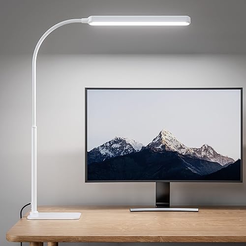 SUPERDANNY Lámpara de escritorio LED con base de 360 flexible de cuello de cisne de trabajo, control táctil, 3 colores de luz, atenuación suave,