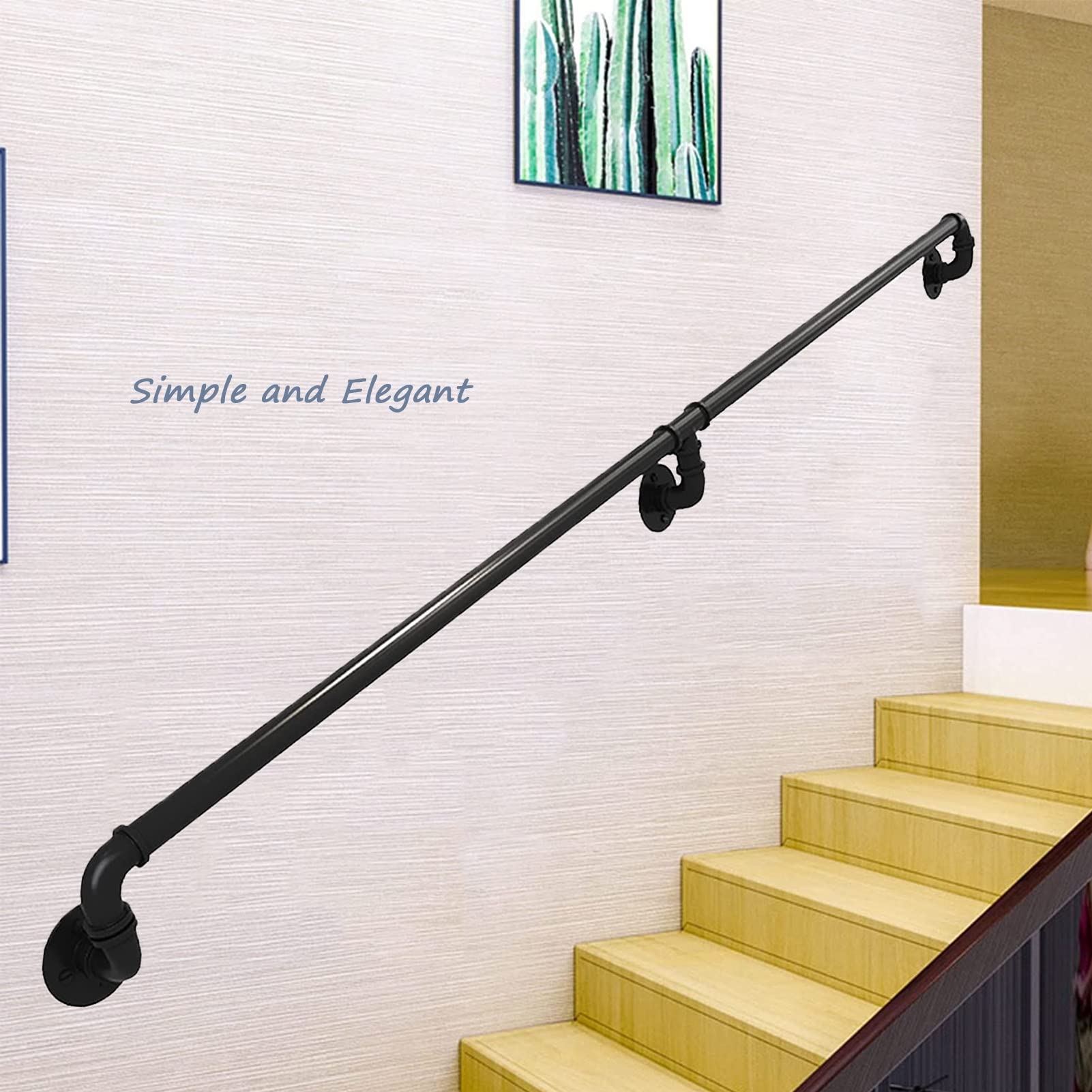 Pasamanos para escaleras - Kit completo 30 cm-600 cm, balaustres de pared Pasamanos Lofts Bar Mostrador Riel para pies Pasamanos de escalera de pared, Pasamanos negro para exteriores ( Size : 5.1m )