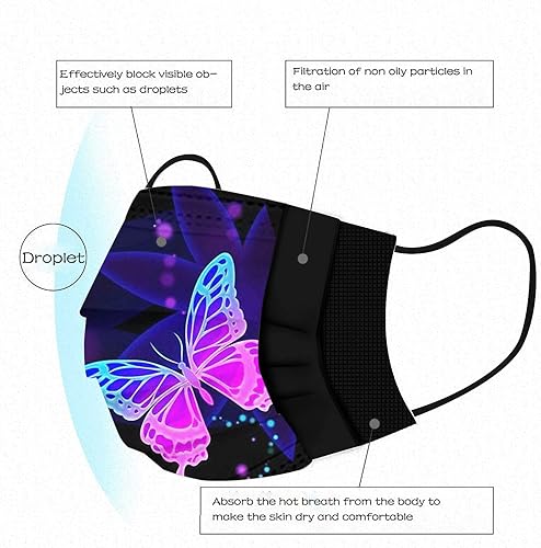 Miniatura 5 de 50 cubrebocas de mariposa, tela de protección de 3 capas, diseño de mariposa de verano para adultos y niños, regalo de fiesta al aire libre