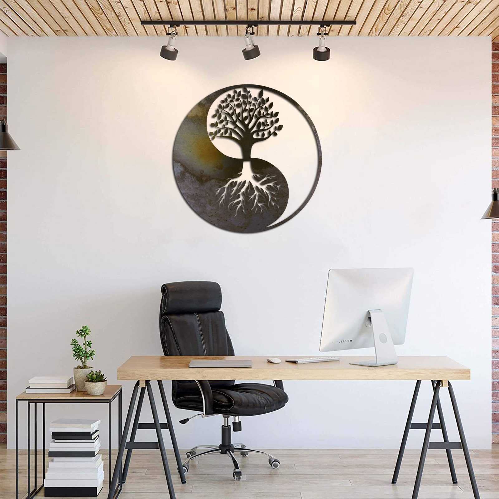 Plaque Murale Métal Arbre De Vie Yin Yang Personnalisable - Marque Steelmonks