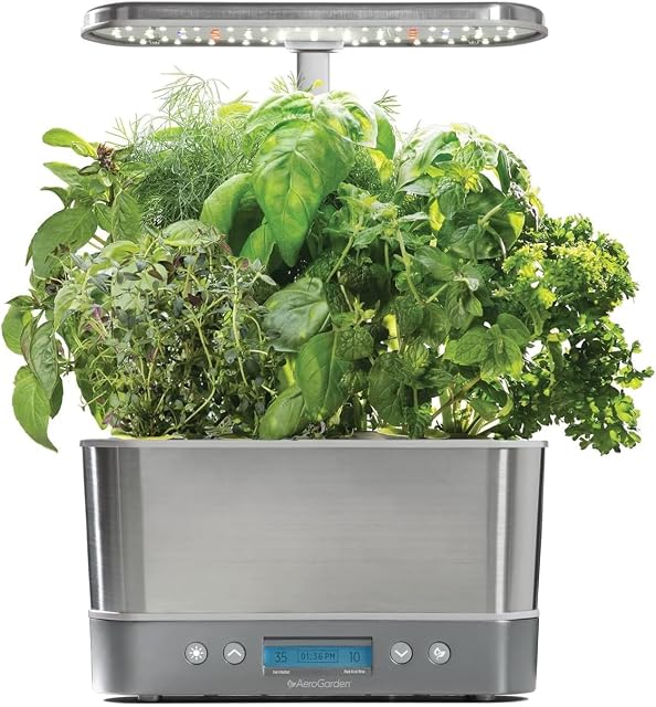 AeroGarden Harvest Elite, Stainless Steel | Indoor Garden with LED Grow Light and Seed Pod Kit