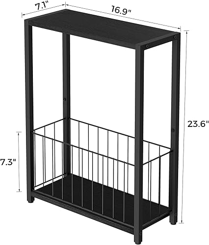 Miniatura 6 de Juego de 2 mesas laterales estrechas con soporte para revistas, mesas auxiliares delgadas perfectas para espacios pequeños, diseño que ahorra