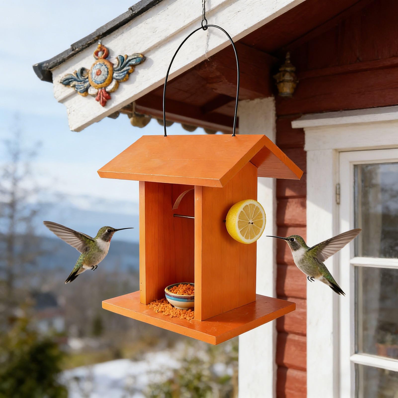 Vogelfutterstation Montierte Futterstation Mit Überdachung | Dekoratives Kleines Holz Kolibri Futterhaus Zur Beobachtung Von Dekoration Für Terrasse Balkon Und Garten