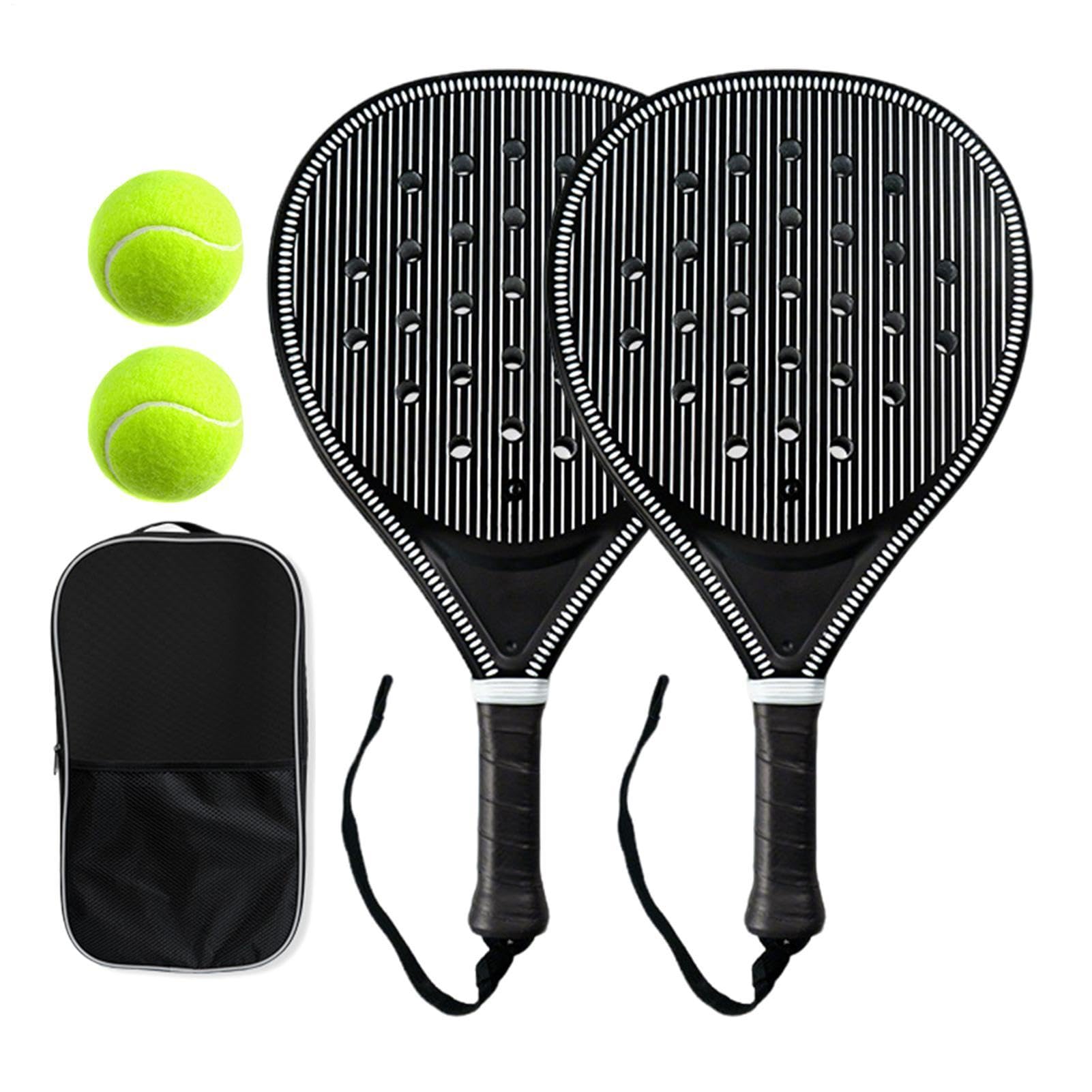 Set Racchette Spiaggia 2 Pezzi | Polistirene Fibra Carbonio 46.5cm Resistente | Kit Tennis Spiaggia Con Palline Borsa | Gioco Famiglia Viaggio Adulti Bambini