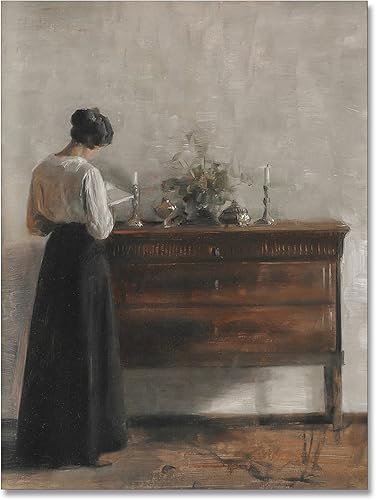 uoyien Lienzo danés vintage para pared, obra de arte famosa de mujer, pintura al óleo, academia oscura, impresión estética, póster antiguo del siglo