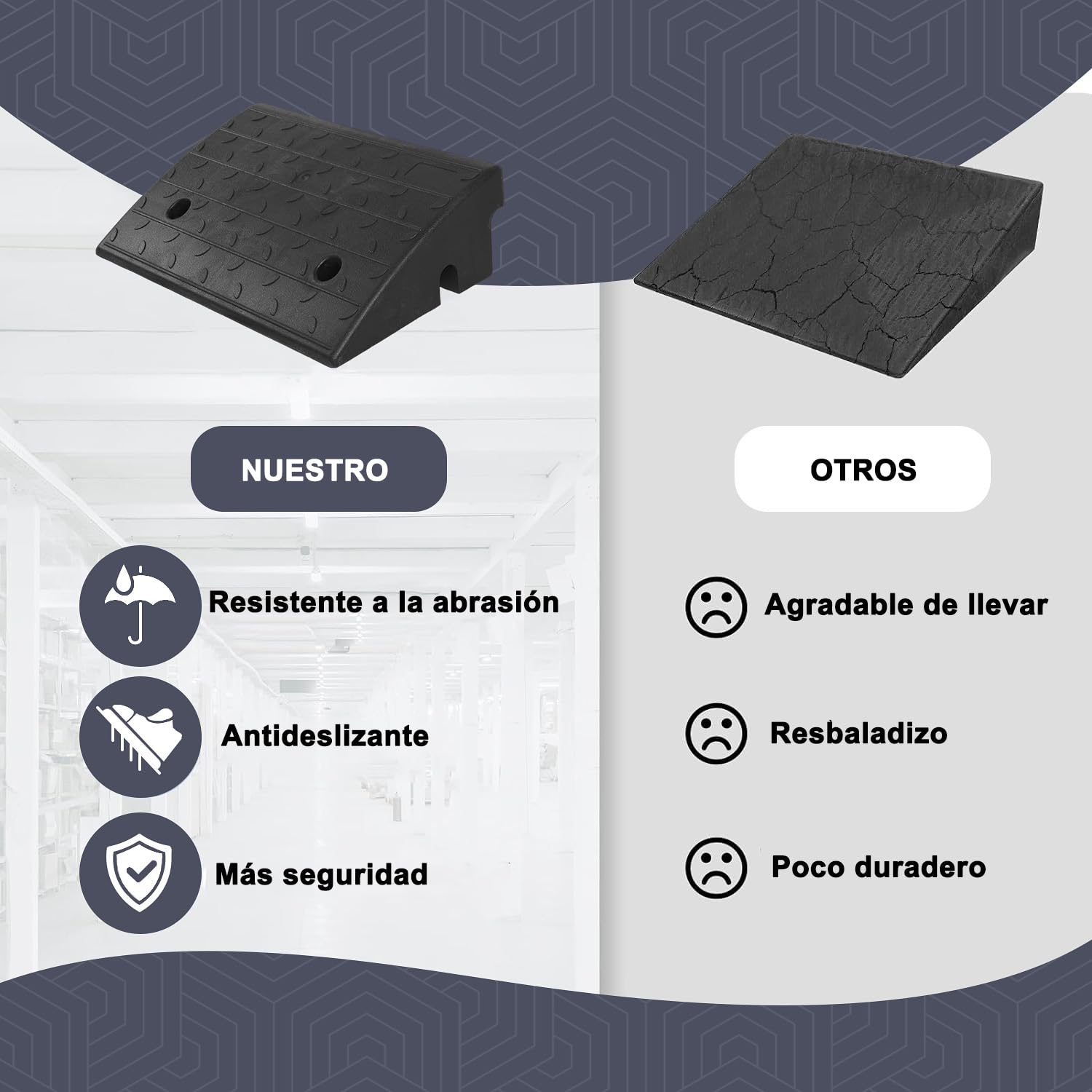 Bordsteinrampe aus Gummi, 170 mm hoch, 430x400x170 mm, schwarz – geeignet für Rollstühle, tiefergelegte Autos und Motorräder (2 Stück)