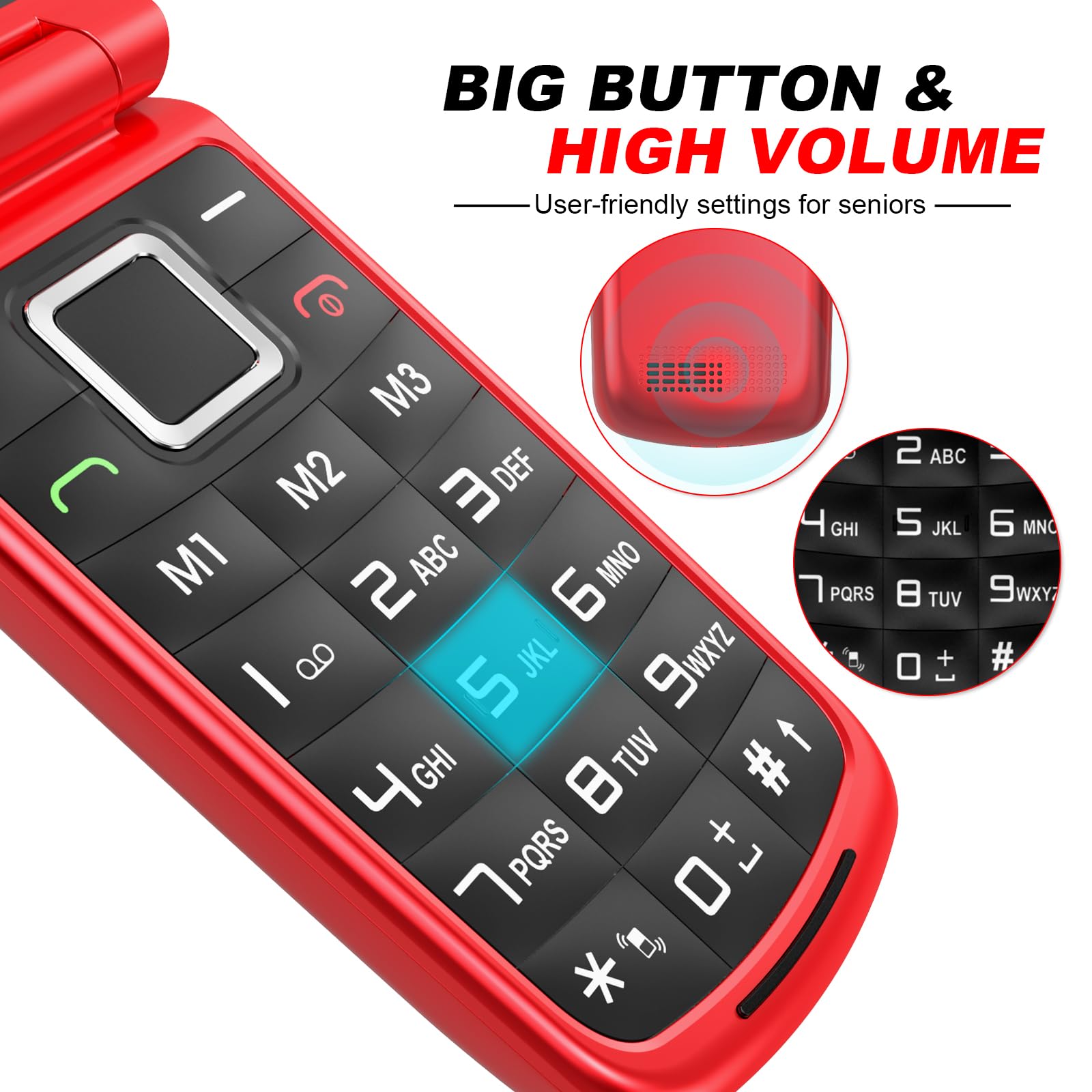 Telefono Movil para Mayores Libre, gsm Teléfono Móvil Plegable para Personas Mayores con Teclas Grandes, SOS Botón, Doble Pantalla de 2,4+1.77 Pulgadas, Base de Carga, Llamada Rápida