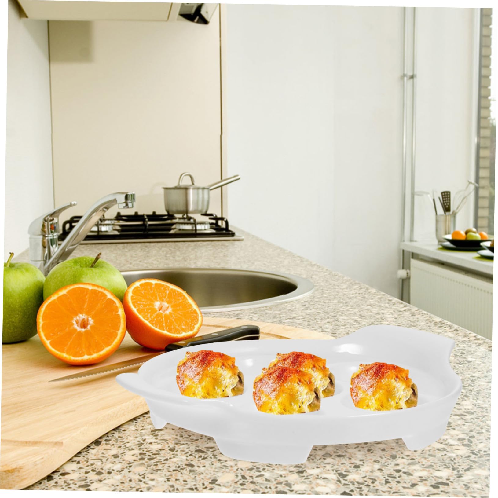 BESTYASH Platos de Cerámica para Caracoles 7 Pulgadas con Asas Dobles, Resistente a Altas Temperaturas, Ideales para Servir Mariscos y Aperitivos, Juego de 4 Piezas para Cocina Doméstica