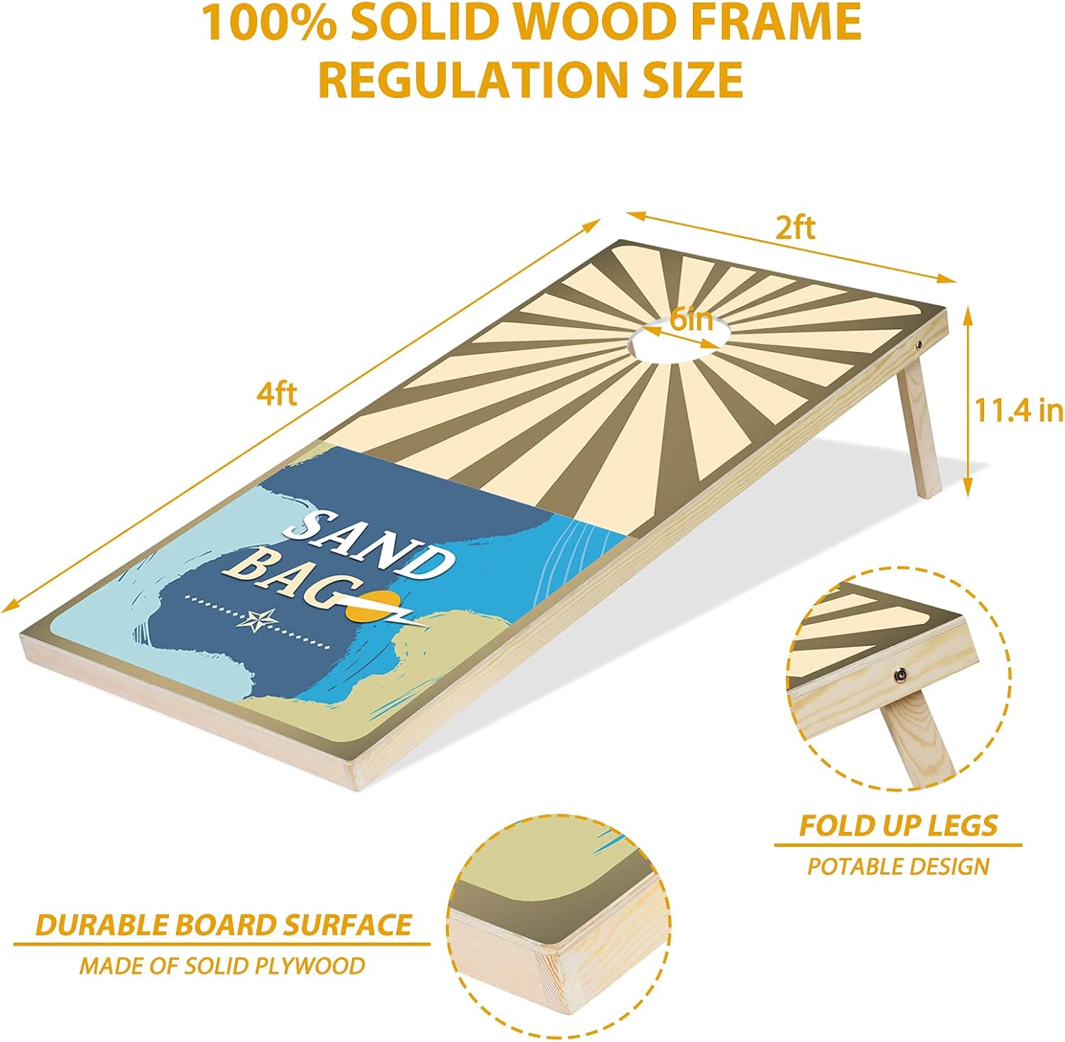 Uboway 4 x 2 Ft Cornhole Boards Regulation Size Wood with Carrying Cases, 8 Bean Bags Included Solid Hard Wood Natural Lite Cornhole Game Family Gathering for Outdoor and Backyard-2 Pack : Sports & Outdoors