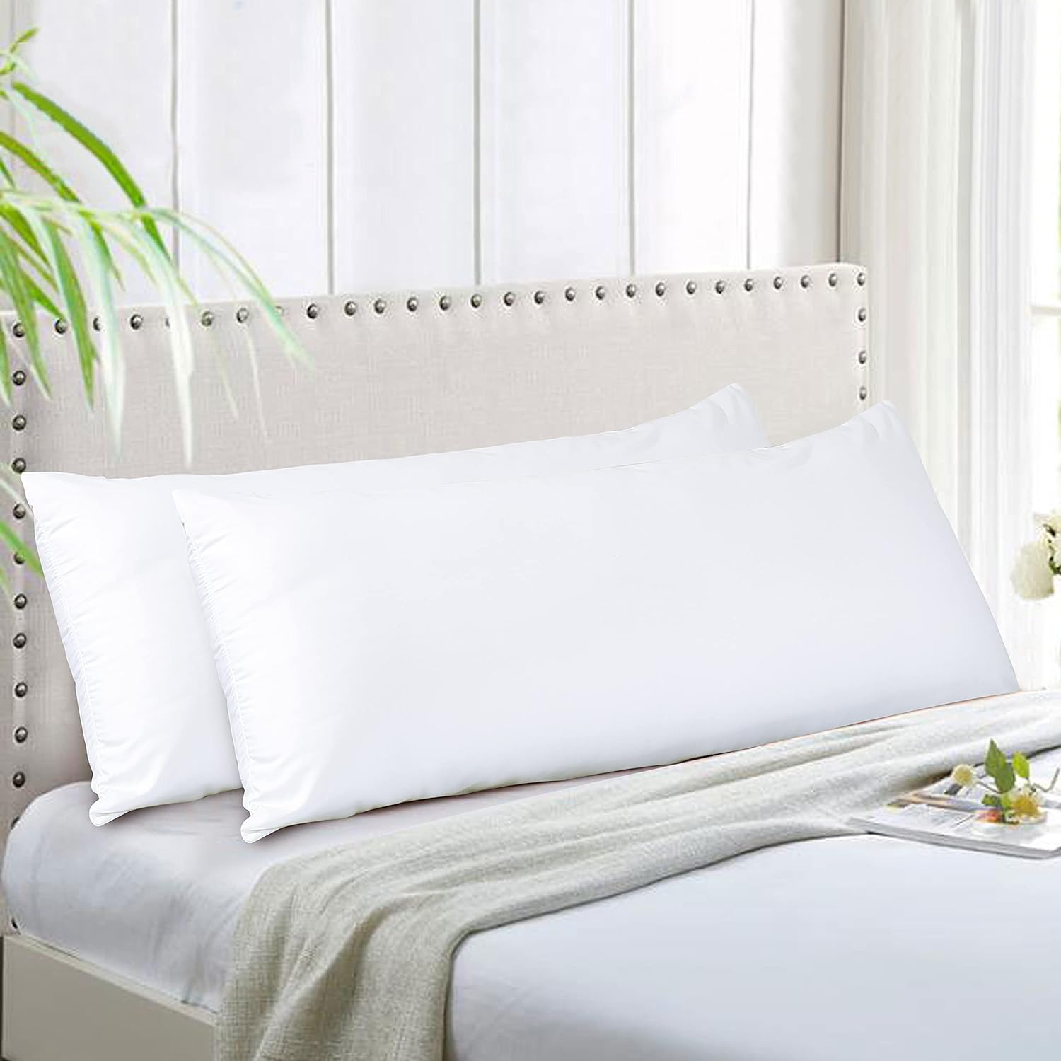 evoLive Soft Brushed Premium Microfiber Body Pillow Cover 21x54 Pillowcases with Zipper Closure Set of 2 White