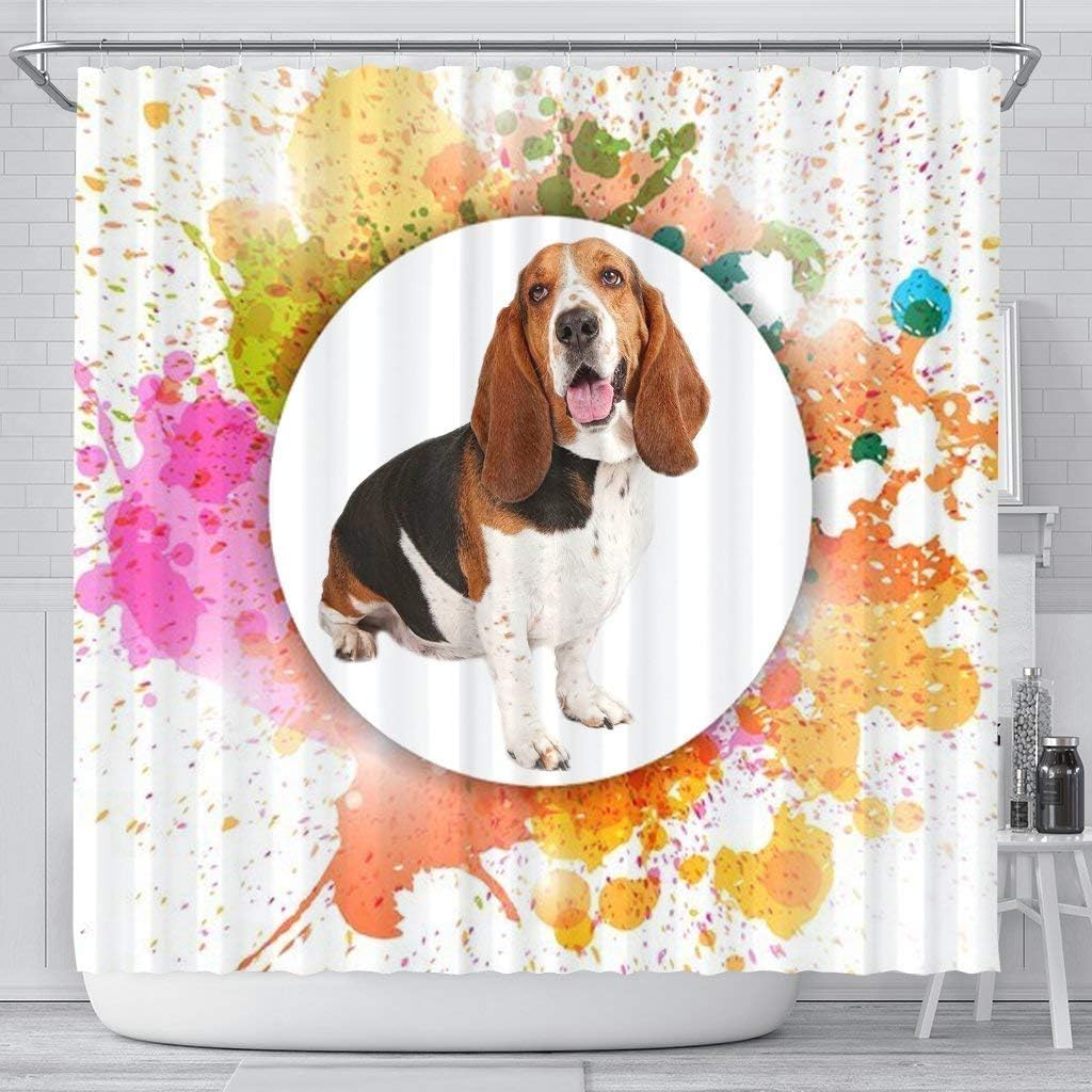 Colorful Basset Hound Dog Print Shower Curtain