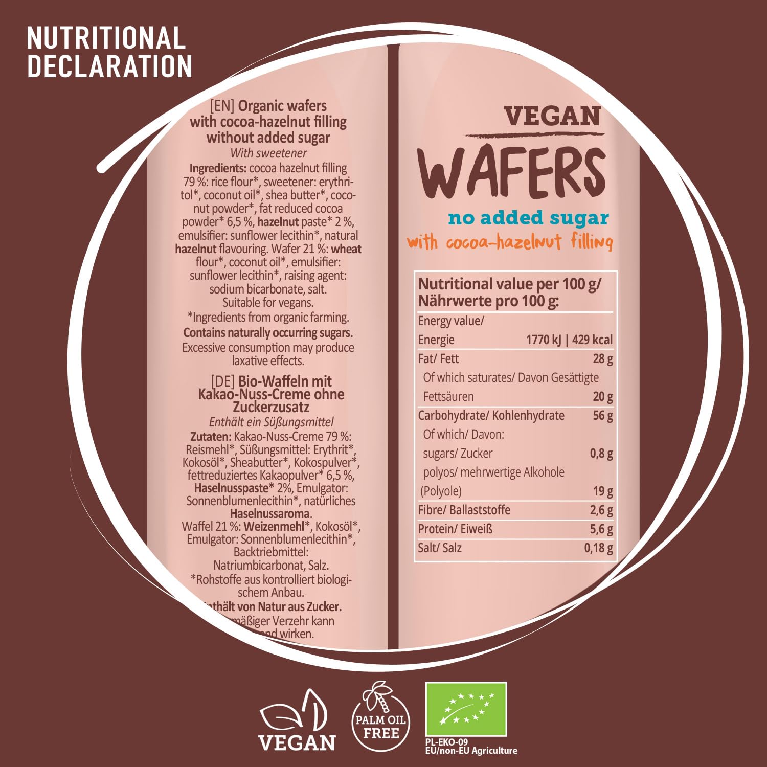 SUPER FUDGiO Bio Waffles con crema de cacao y avellana sin azúcar ni aceite de palma, sin azúcar añadido, 4 x 30 g (8 unidades)