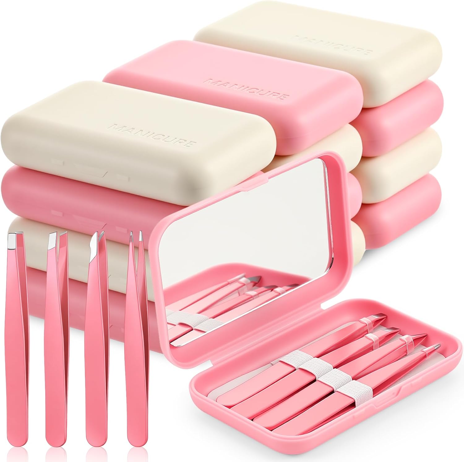 12 Set Spa Party Supplies for Girls Women, Stainless Steel Eyebrow Tweezers Set Bulk for Wedding Bridal Shower Bachelorette Sleepover Party Favor for Girls