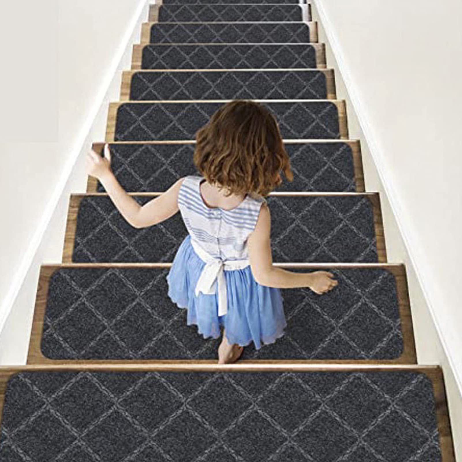Tapis d'escalier doux lavable gris protection marche antidérapante lot de 15