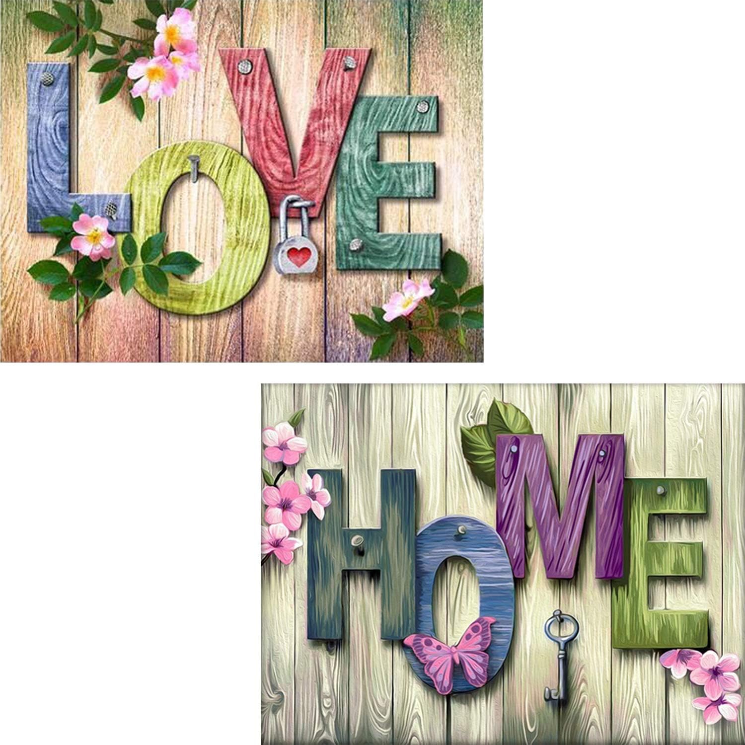 DIY 5D Diamond Painting Kit for Adult Kids,Full Drill Cross Stitch Picture Supplies Arts Craft for Home Wall Decor Wall Decoration Paint (Home+Love(2 Set)