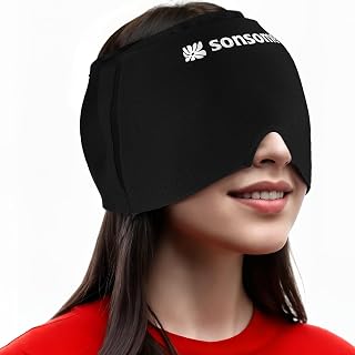 Migraine Relief Cap - Headache Ice Pack Hat for Migraine, Stress, Tension, Sinus - Reusable Cold Compress Gel Beanie for Hot Cold Therapy - Stretch Fit Head Wrap for Men and Women
