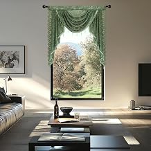 Lace Waterfall Window Valance with Beaded Tassels, Floral Embroidered Sheer Rod Pocket,Suitable for Bedrooms/Living Rooms/Kitchens Dark Green, 39" W x 41" L Pack of 1