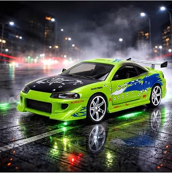 132 Fast & Furious Brians Mitsubishi Eclipse Hasar Versiyonu Model Araba, Ye il