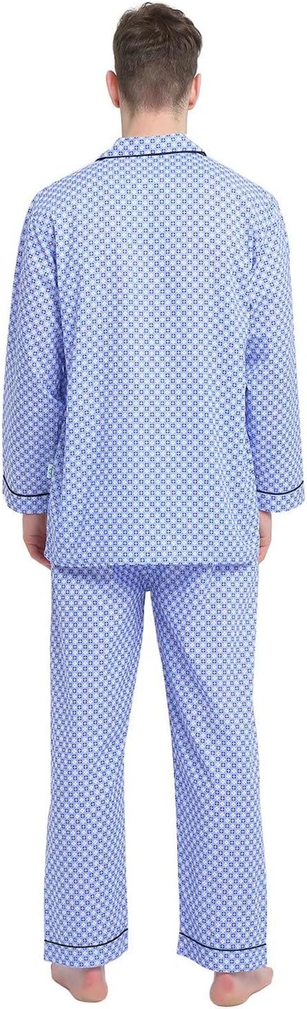 GLOBAL Men 100% Cotton Pajamas Set Button Down Pjs Long Sleeve Pajamas for Men Soft Comfy Sleepwear