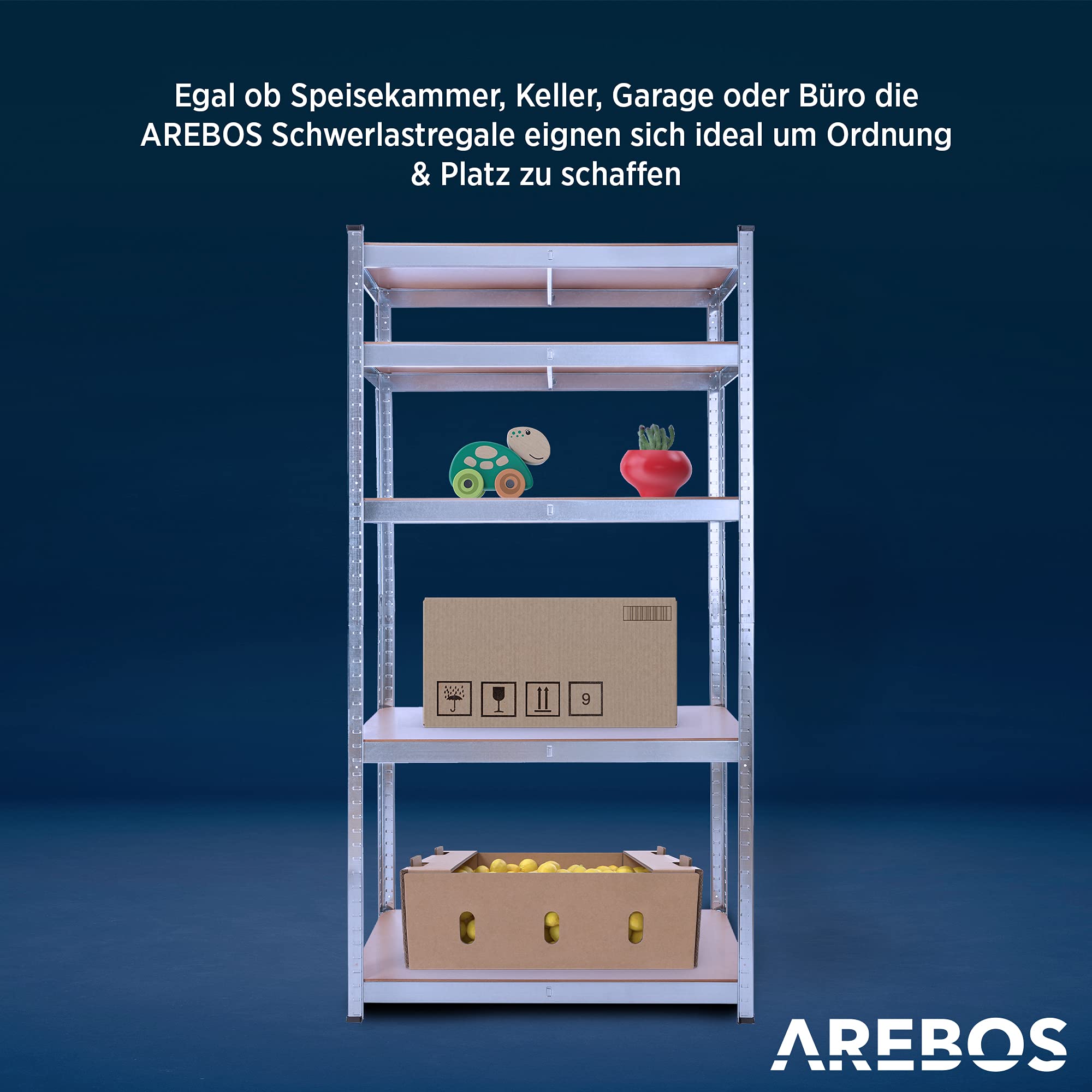 Arebos Schwerlastregal 2er Set | 180x90x30cm | 875kg Tragkraft | 5 MDF-Platten | Einfache Montage durch Stecksystem Regal Lagerregal Kellerregal Steckregal Werkstattregal | verzinkt
