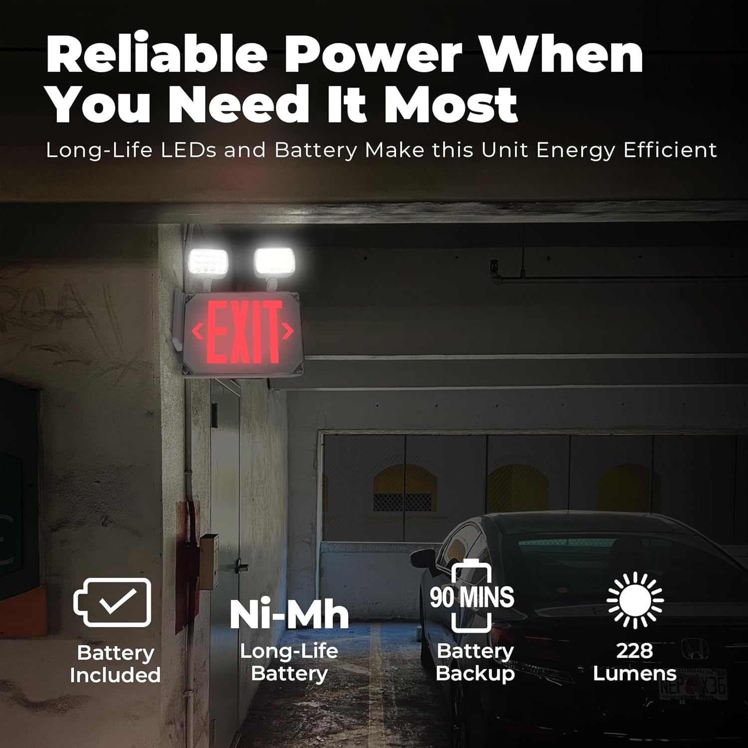 LFI Lights® Wet Location Rated Combo Exit Sign with Emergency Lights, Outdoor UL 924 Listed, Red LED, White, 120/277VAC Hardwired with Battery Backup, Optional Double Face and Knock Out Arrows, WLFCOMBORWBB 6 Pack