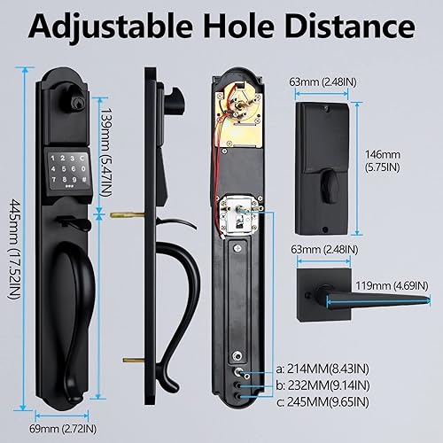 Miniatura 6 de HISAFE Cerradura de puerta de entrada sin llave con teclado de pantalla táctil, juego de cerradura electrónica para puerta exterior en moldura