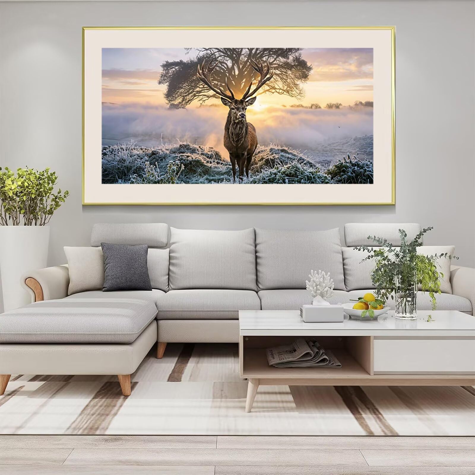 Diamond Painting Elch Diamond Painting Erwachsene Groß Baum, 5D Full Runder Drill Diamanten Malen Nach Zahlen, DIY Set Mosaik Bastelset Kreativ Set für Erwachsene Home Decor Wanddeko 80x160cm, Cod-877