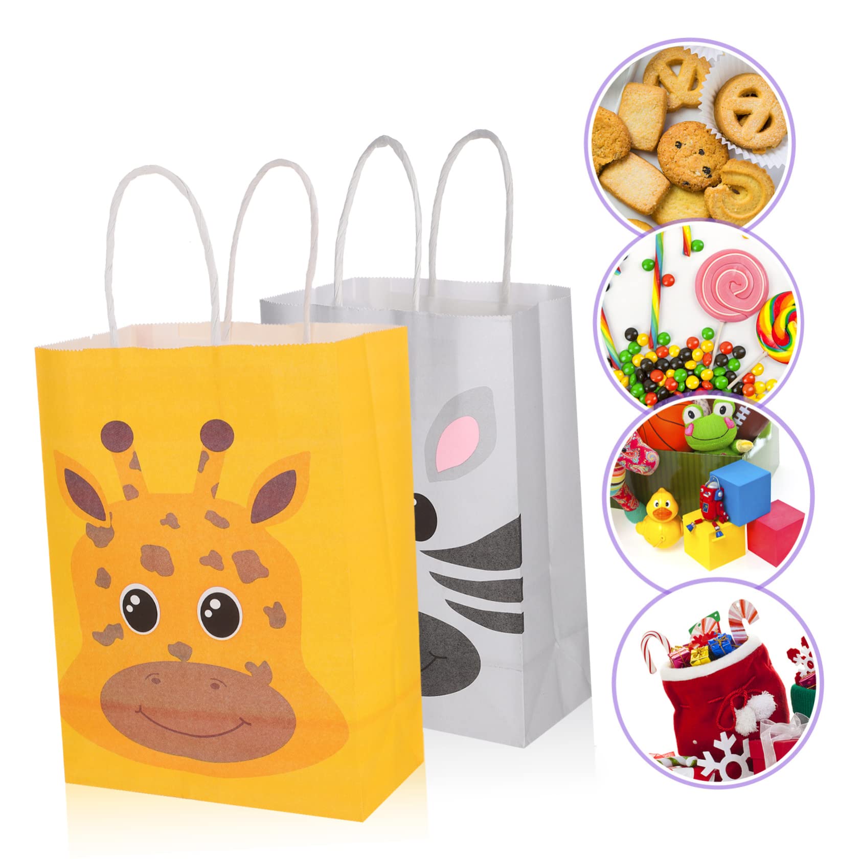 FRCOLOR Bolsas De Para Cumpleaños Infantiles Papel Kraft Animales Unidades Prácticas y Fáciles De Transportar
