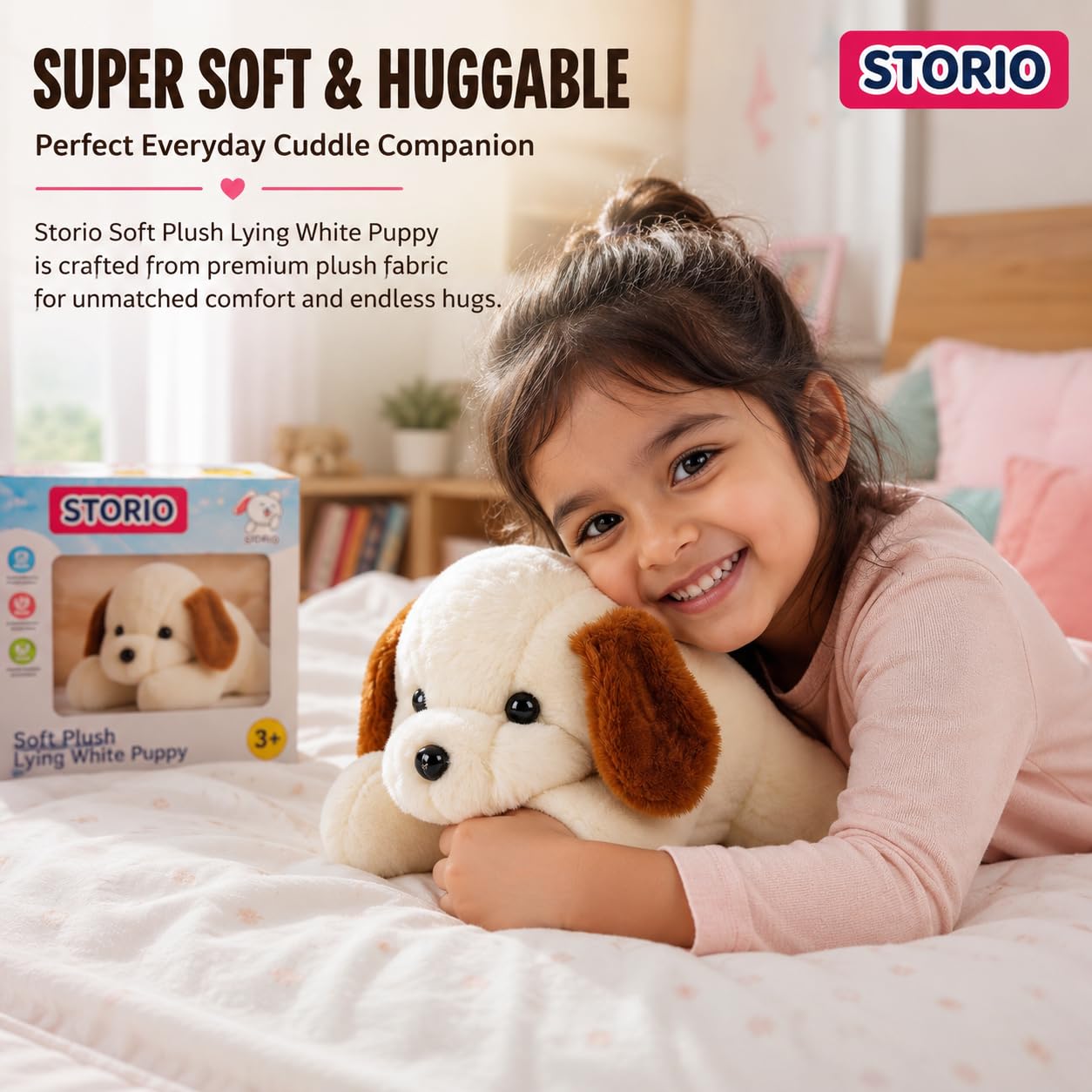 Storio Soft Plush Lying White Puppy Stuffed Animal | Kids Animal Home Decor for Boys & Girls Soft Dog Plush Toy - 25cm — Amazon image 2