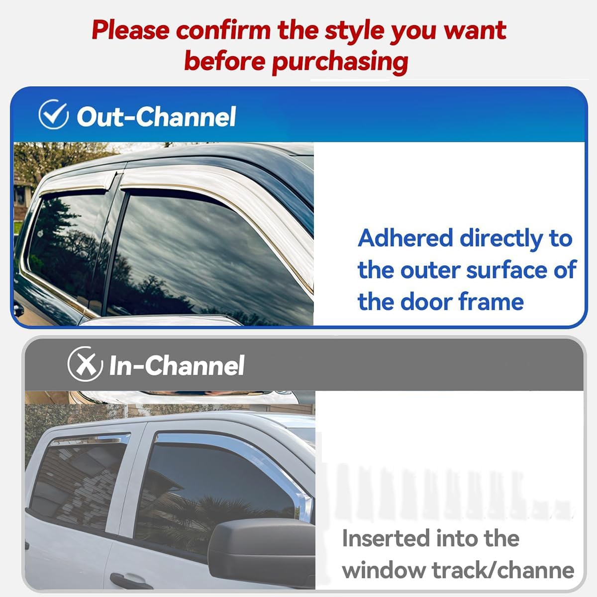 Side Window Visor Wind Vent Deflector for 99-06 Chevy Silverado&GMC Sierra 1500/2500/3500/2500HD & 2007HD Classic Standard/Extended Cab,2pcs Outside Mount Chrome Sun Rain Guards 92956Y