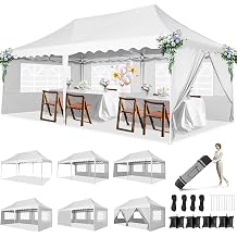 HOTEEL 10x20 Pop Up Canopy Tent for Parties, Waterproof Easy Setup Canopy Tent 10x20 with 6 Sidewalls, 4 Sandbags, Wheeled Bag, Outdoor Sunproof for Backyard, Wedding, Event, Patio, White