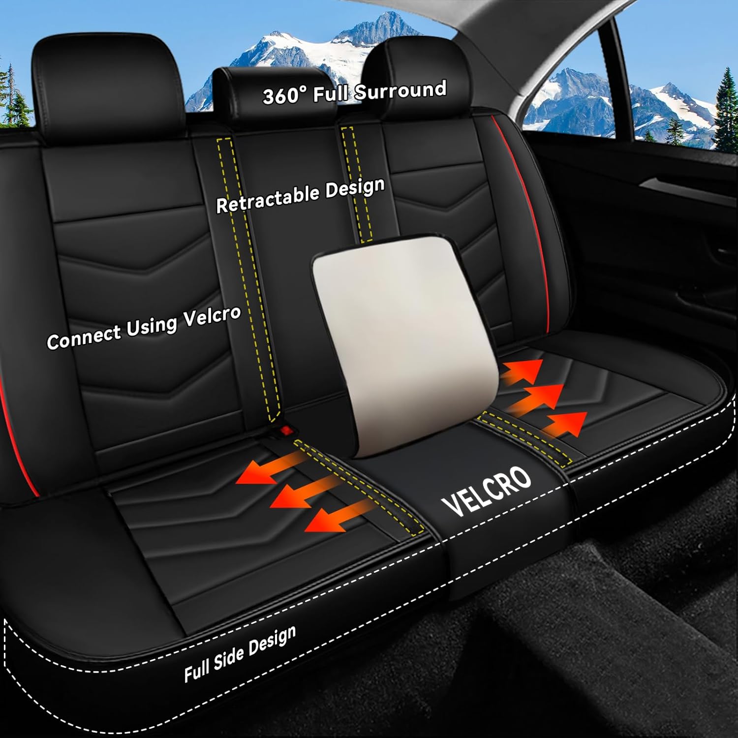 Car Seat Covers Fit for Ram 1500 2011-2025 Truck Sports Seat Cover with Premium Nappa Leather, 3D Lumbar Support, Detachable Head DesignFull Set, Black Red